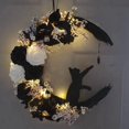 thumbnail image 2 of Corona para puerta de entrada, corona para puerta de Halloween, decoración para el hogar con diseño de gato, luna y flores para Halloween, corona para decoración del hogar, 2 of 7