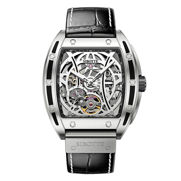 SIBOTTE Skeleton Japanese Automatic Self-Winding Movement 7570 Vintage Men Mechanical Business Wrist Watch Steel Genuine Leather Sapphire Crystal Waterproof Clock Luminous