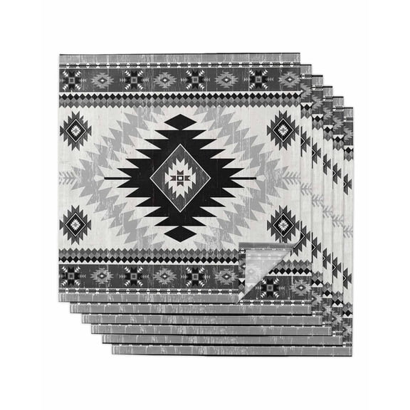 Black Beige Boho Cloth Napkins Set of 6 Reusable Dinner Napkins, Vintage Ethnic Tribal Southwestern Cocktail Napkin Washable Table Napkins for Wedding/Holiday Party/Baby Shower 20"x20"