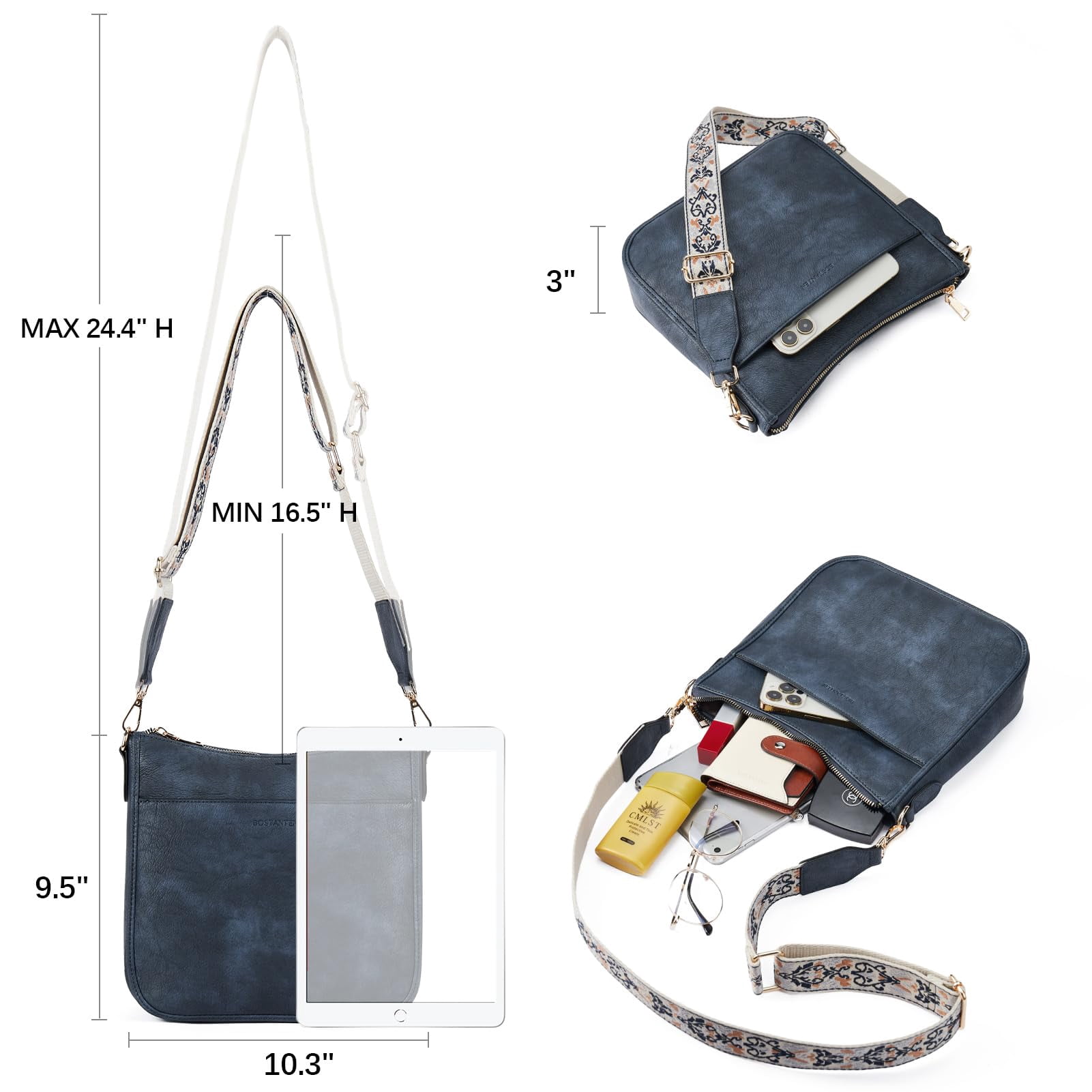 Crossbody Bags for Women Trendy Vegan Leather Hobo Purses Shoulder Handbags Wide Shoulder Strap