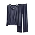 thumbnail image 3 of VBTAPA Women's 2 Piece Loungewear Sets Soft Modal Pajama Set V Neck Long Sleeve Shirts and Wide Leg Pants Matching Lounge Set Gray XL, 3 of 4