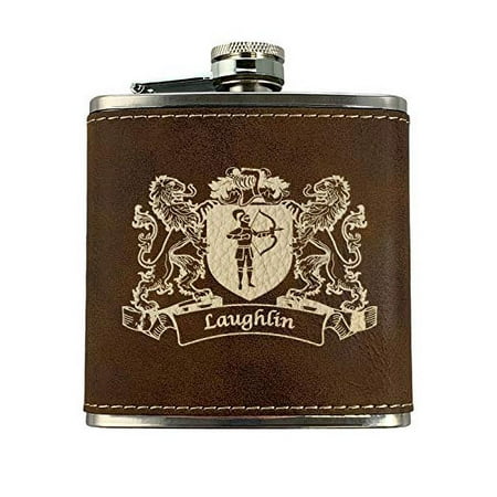 

Laughlin Irish Coat of Arms Leather Flask - Rustic Brown