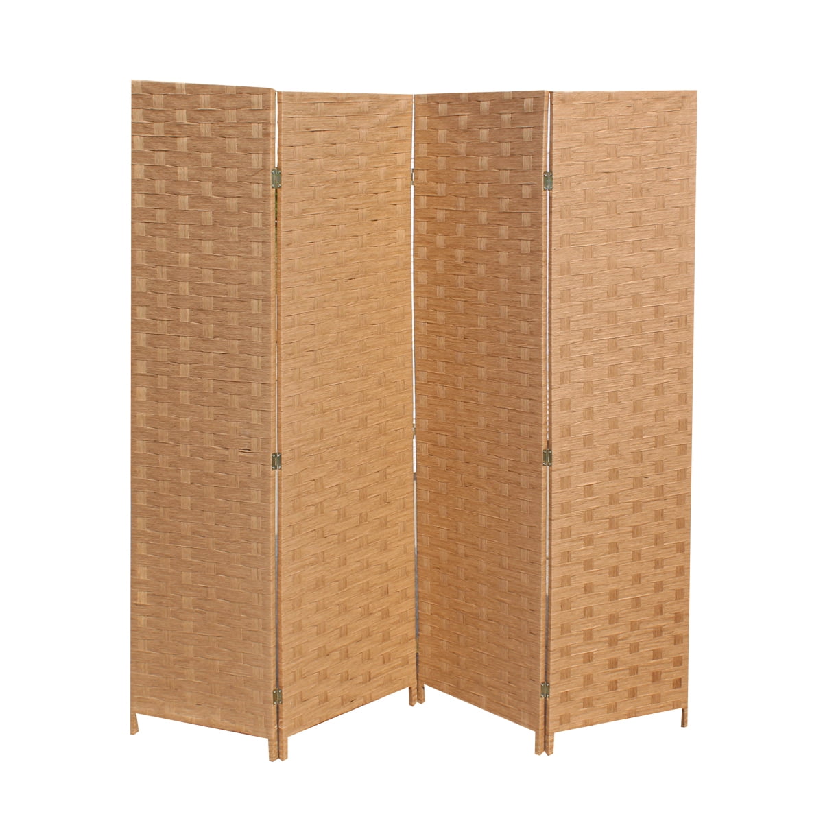 FDW Wood Mesh Woven Design 4 Panel Folding Wooden Screen Room Divider
