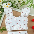 thumbnail image 6 of Junlike Little Girls Outfits Girls Flying Sleeve Love Cherry Printed Sling Bow Pleated Skirt Two-Piece Suit Clothes, 6 of 6