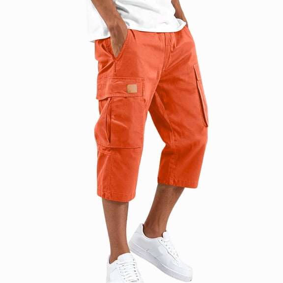 Resicozy Mens Long Cargo Shorts Below Knee with Pockets Lightweight Summer Baggy Classic Shorts Saffron L
