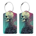 thumbnail image 3 of Naloa Cartoon Art Skull Luggage Tag for Suitcase Leather Baggage Tag with Stainless Steel Loop Privacy Cover for Women Men Girls-2 PCS, 3 of 5