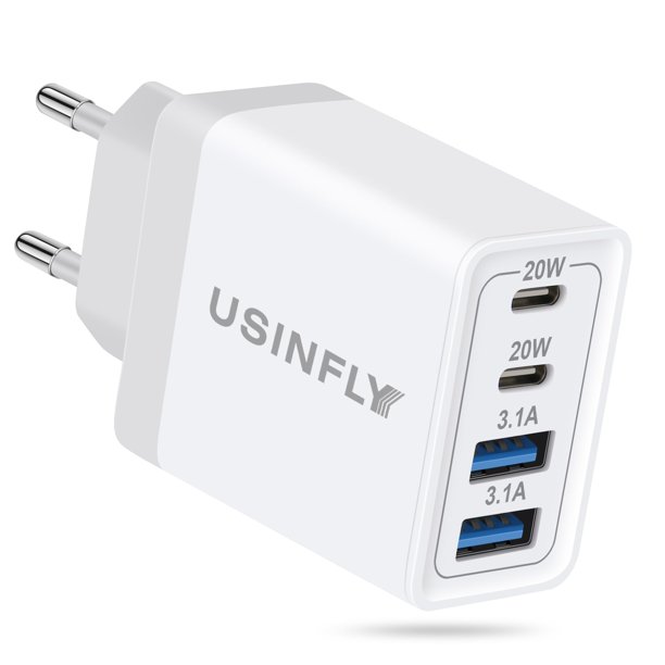 Adaptador de enchufe de viaje USINFLY Cargador USB C europeo de 40 W y 4 puertos