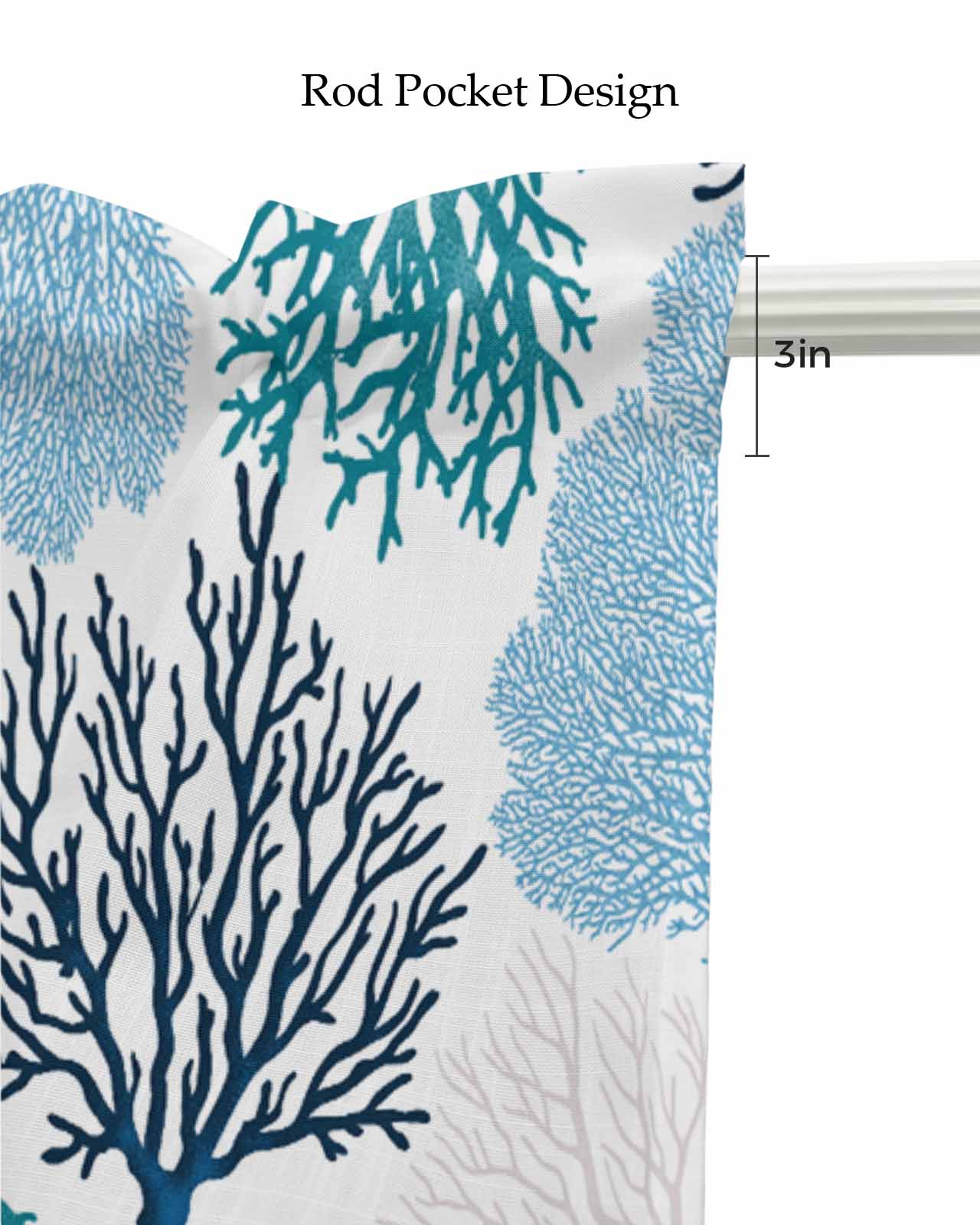 Navy Blue Coastal Kitchen Valances for Windows Farmhouse Linen Window Valance Curtain for Living Room Window Treatment Turquoise Coral Ocean Modern Sea Valance Rod Pocket Topper Drape, 42 x 12 Inch
