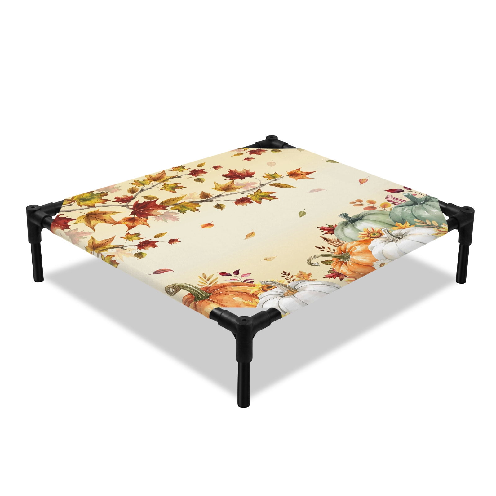 Thanksgiving Elevated Dog Bed Pumpkin Sunflower Cooling Breathable Outdoor Raised Dog Cot Bed with Metal Frame Non-Slip Feet for Small Dog 20x20in