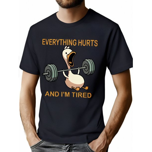 Summer Casual Crew Neck T-Shirt with Funny Weightlifting Duck Graphic Print - Knit Fabric with Slight Stretch, Breathable Patterned Tee for Adults