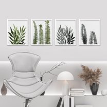 PixonSign Framed Wall Art Duotone Green Black Leaves, Set of 4 Leaf Collage Wall Decor Arts, Nature Botanical Wall Décor, Adhesive Canvas Poster, Modern Home Artwork - 11"x14" White