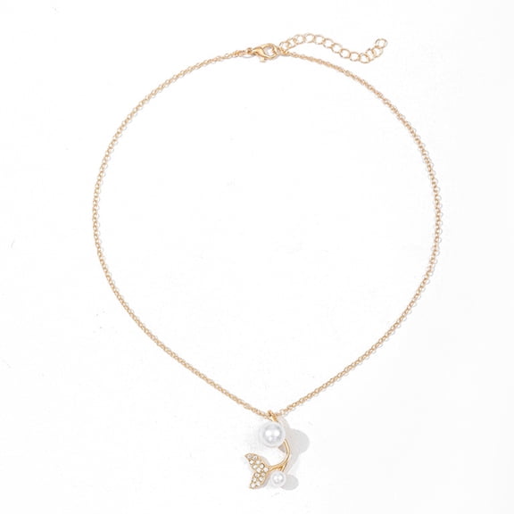 JINZJ Gold Necklace for Women, Fishtail Pearl Pendant Necklaces Charm JINZJ Gold Necklace for Women Ladies Jewelry, Christmas Necklace, Birthday, Valentine's Day, and Mother's Day Gifts (Gold)