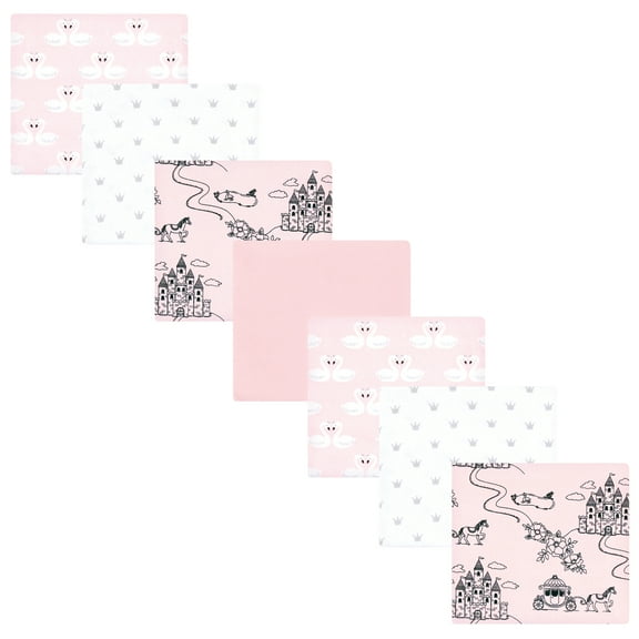Hudson Baby Infant Girl Cotton Poly Flannel Receiving Blankets Bundle, Fairytale Princess, One Size