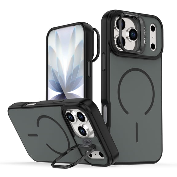 Magnetic Case for iPhone 15 with Kickstand, Compatible with Magsafe, Built-in Camera Stash Stand, Military Protection, Frosted Skin Feeling Phone Case for iPhone 15, Black