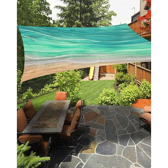 Sun Shade Sail 12x16Ft Teal Gradient Seaside Ocean Wave Ombre Uv Block Sunshade Canopy Outdoor Shade Cover Rectangle Shade Cloth For Patio Garden Yard Deck Pergola