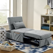 4 in 1 Multi-Function Folding Sofa Bed, Convertible Chair & Ottoman Modern Breathable Linen Guest Bed with Adjustable Sleeper for Small Room Apartment (Gray)