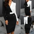 thumbnail image 2 of Mini vestido Formal de trabajo de manga larga con cuello en V y retazos para mujer a la moda Pompotops hdfakjf7285, 2 of 9