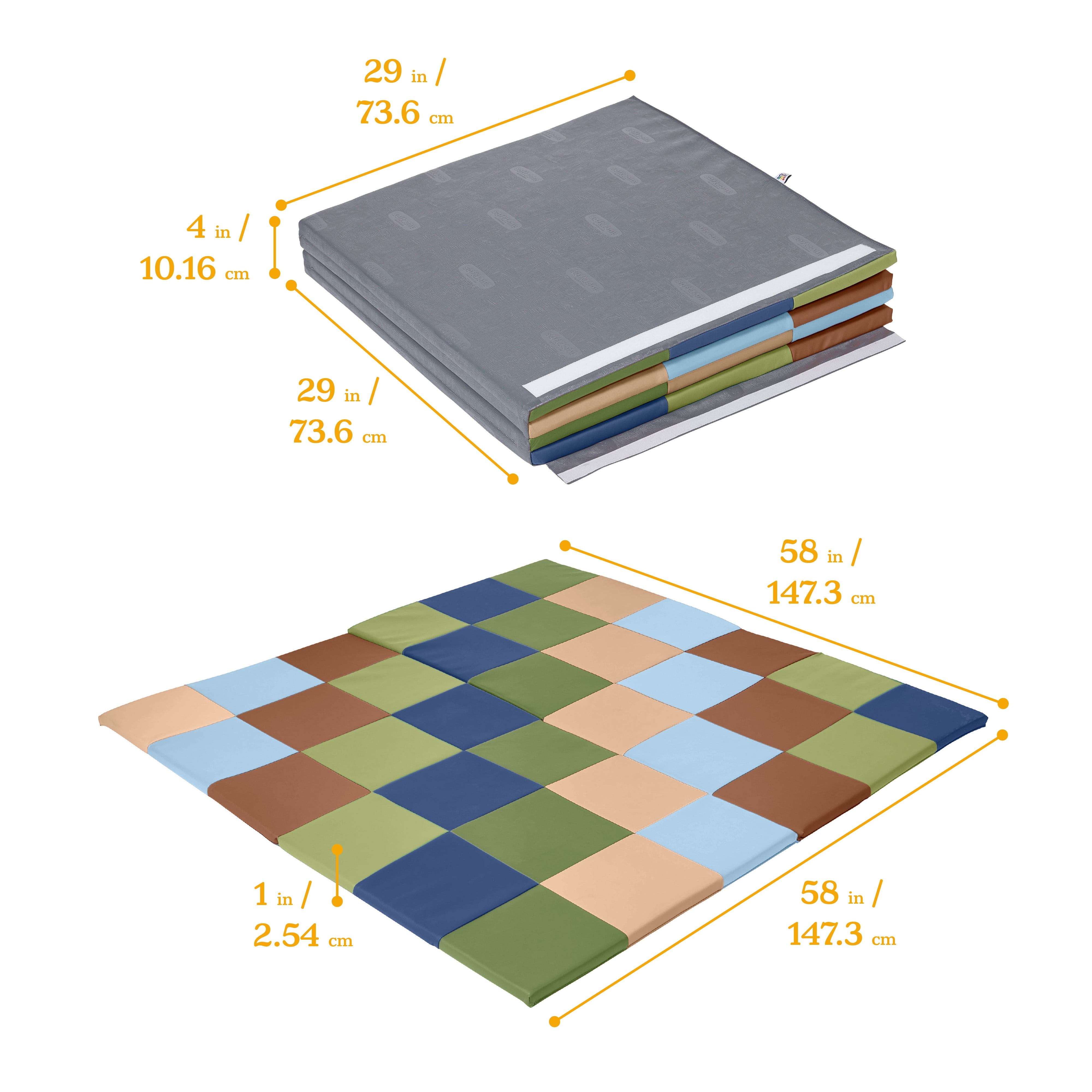 ECR4Kids SoftZone Patchwork Folding Activity Play Mat, 58in Square, Baby Essentials, Earthtone