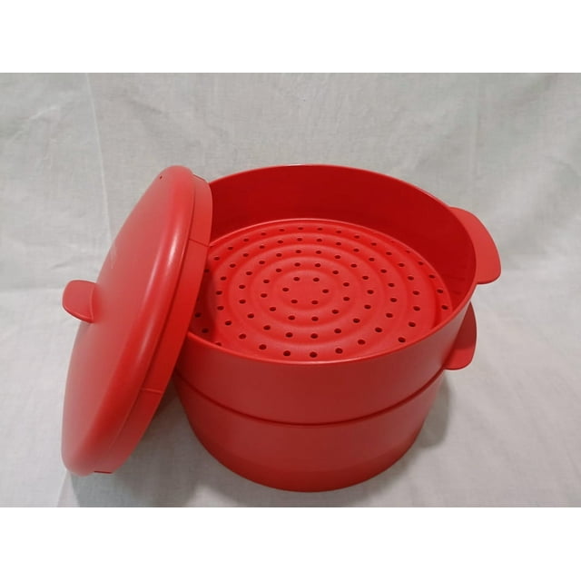 Tupperware Cuiseur Vapeur à 2 Niveaux Rouge Contenant Antiadhésif Steam It Cooker Rangement de Cuisson Efficace