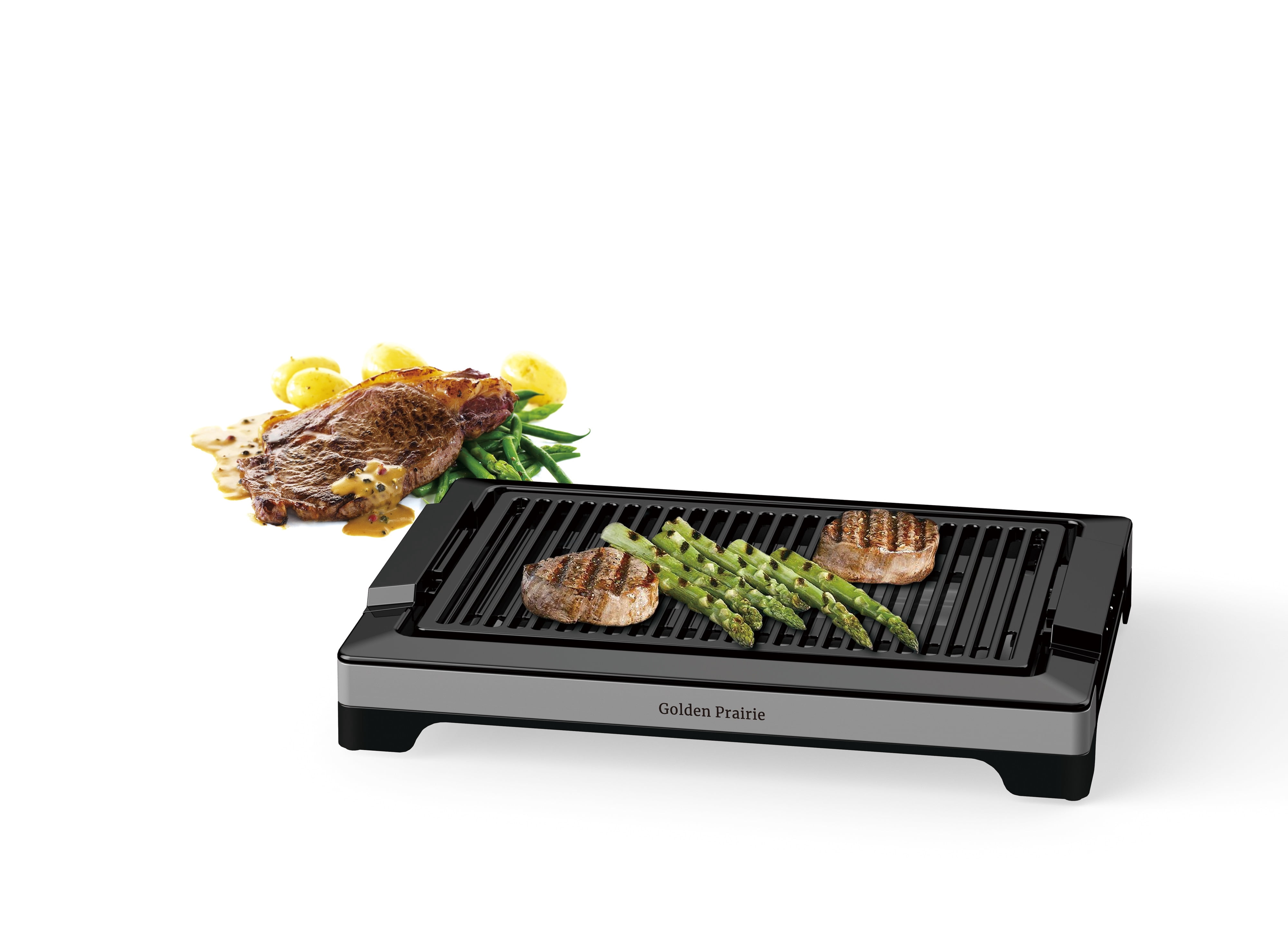 Electric Smokeless Indoor Grill, 1600W Fast Heat Up BBQ Grill, Nonstick Cooking Surface, 5 Levels Adjustable Temperature, Dishwasher Safe Removable Water Tray-Easy to Clean, Cool-touch Handles, Black