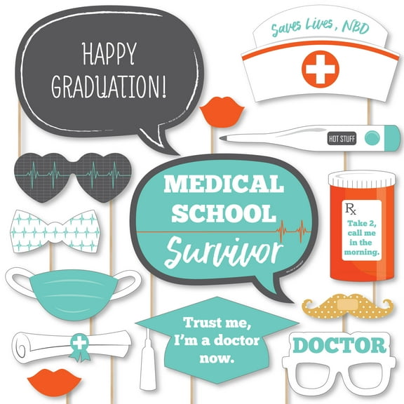 Big Dot of Happiness Medical School Grad - Doctor Graduation Party Photo Booth Props Kit - 20 Count