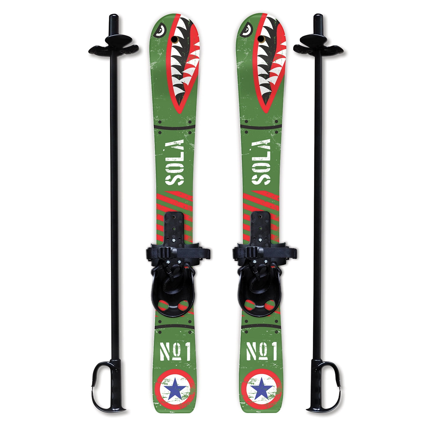 Kids Plastic Snow Skis & Poles Age 2-4 with Bindings for Snow Boots 