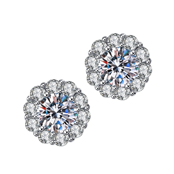 Imitación Sol Flor Pendientes de plata de las mujeres Mozanstone Chapado Pendientes de plata 925