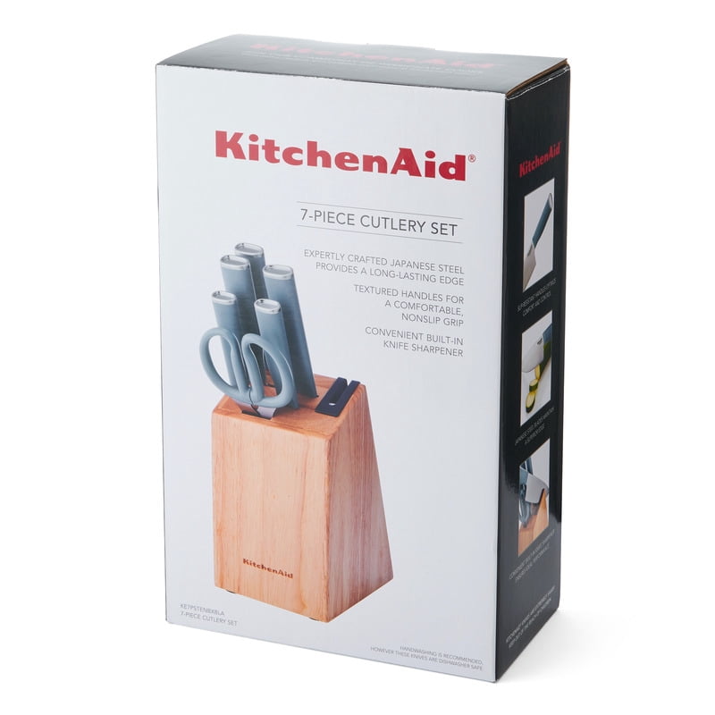 KitchenAid Classic 7-Piece Knife Block Set with Sharpener, High-Carbon Steel, Blue Velvet