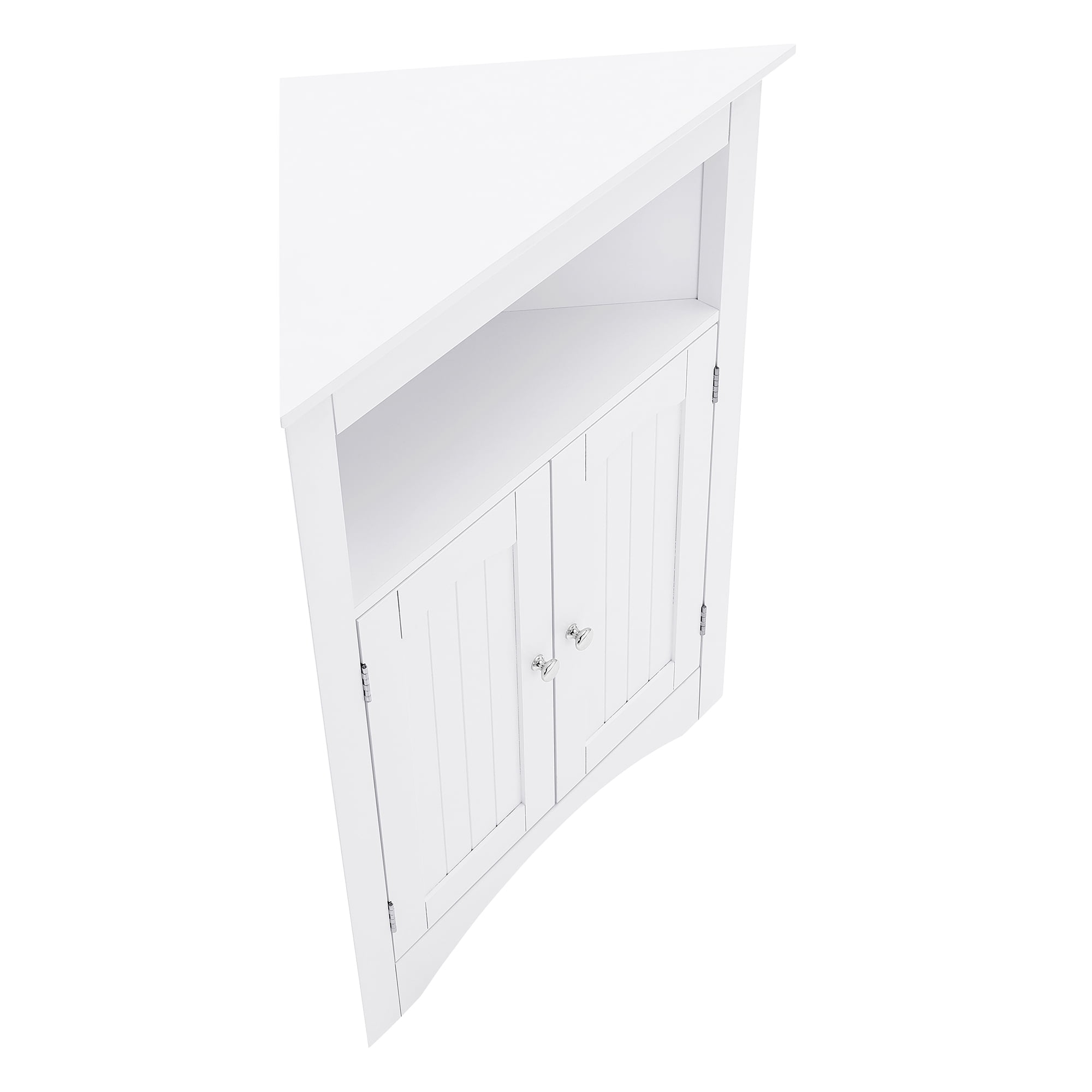 Small Corner Cabinet, Wood Corner Storage Organizer with 2 Doors, Adjustable Shelves, Open Storage, Pantry Cabinet for Living Room, Kitchen, Bathroom