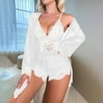 thumbnail image 6 of Women's 3 Piece Pajama Set Satin Lace Cami Top and Shorts with Long Sleeve Robe Pjs Outfits Sexy Mesh Nightgown Sets, 6 of 6