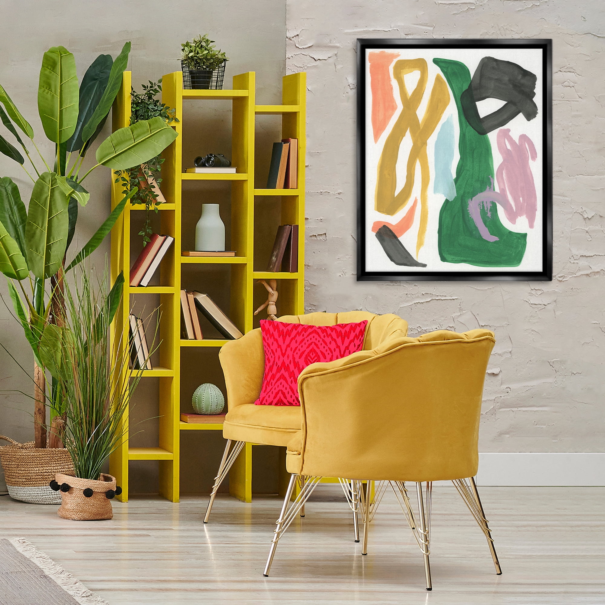 Stupell Industries Contemporary Modern Shapes Abstract Painting Black Floater Framed Canvas Art Print Wall Art, 25 x 31