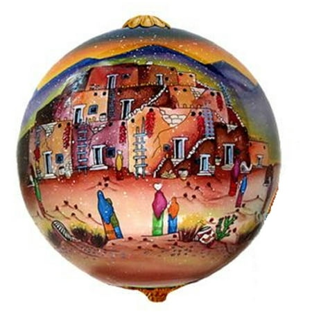 - Lawrence Vargas Taos Pueblo New Mexico Reverse Painted Glass Christmas Ornament