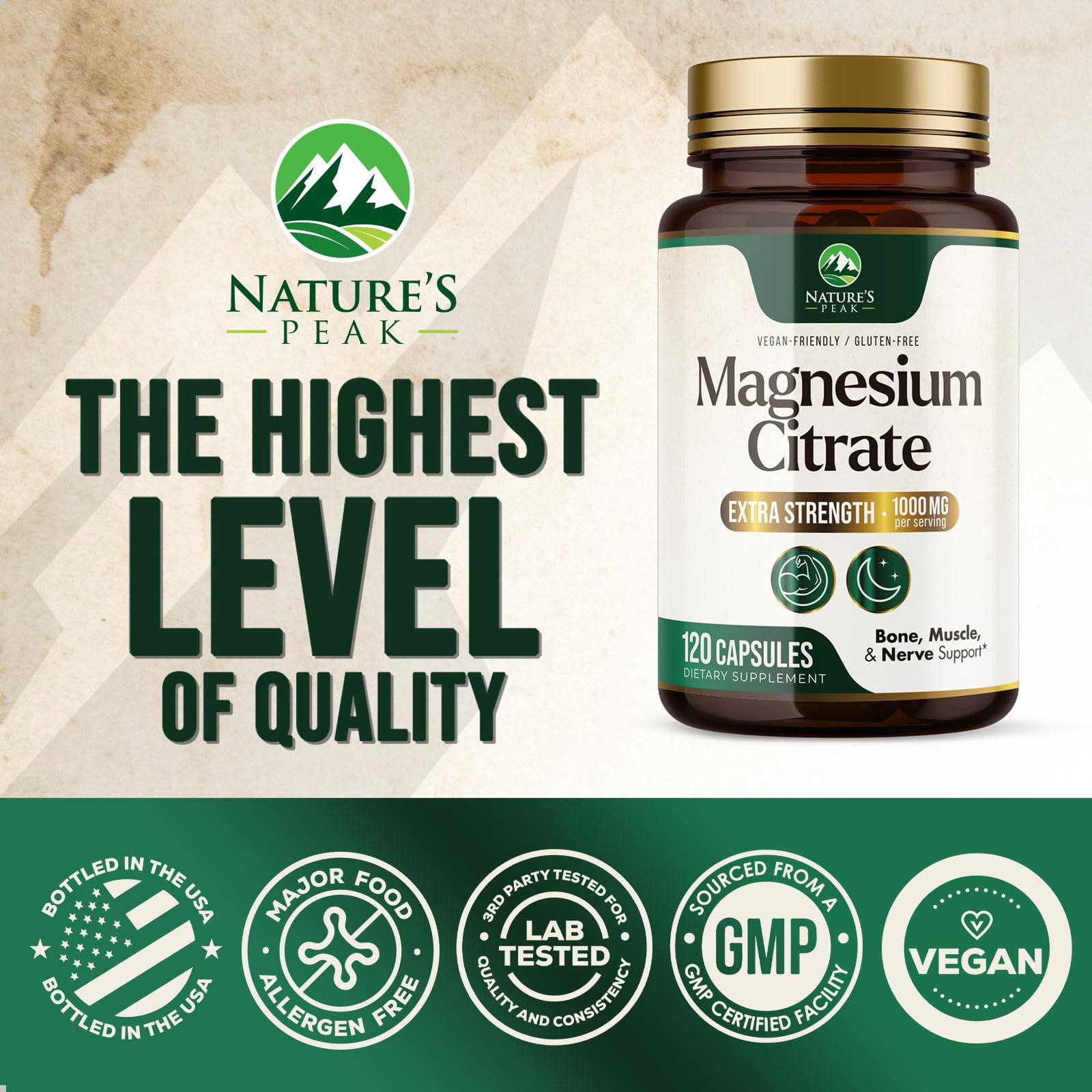 Magnesium Citrate Capsules - Max Absorption Magnesium Powder - Muscle, Bone, Nerve & Heart Health Support - Premium Formula is Powerful & Gentle for Women & Men - Bottled in USA - 120 Capsules