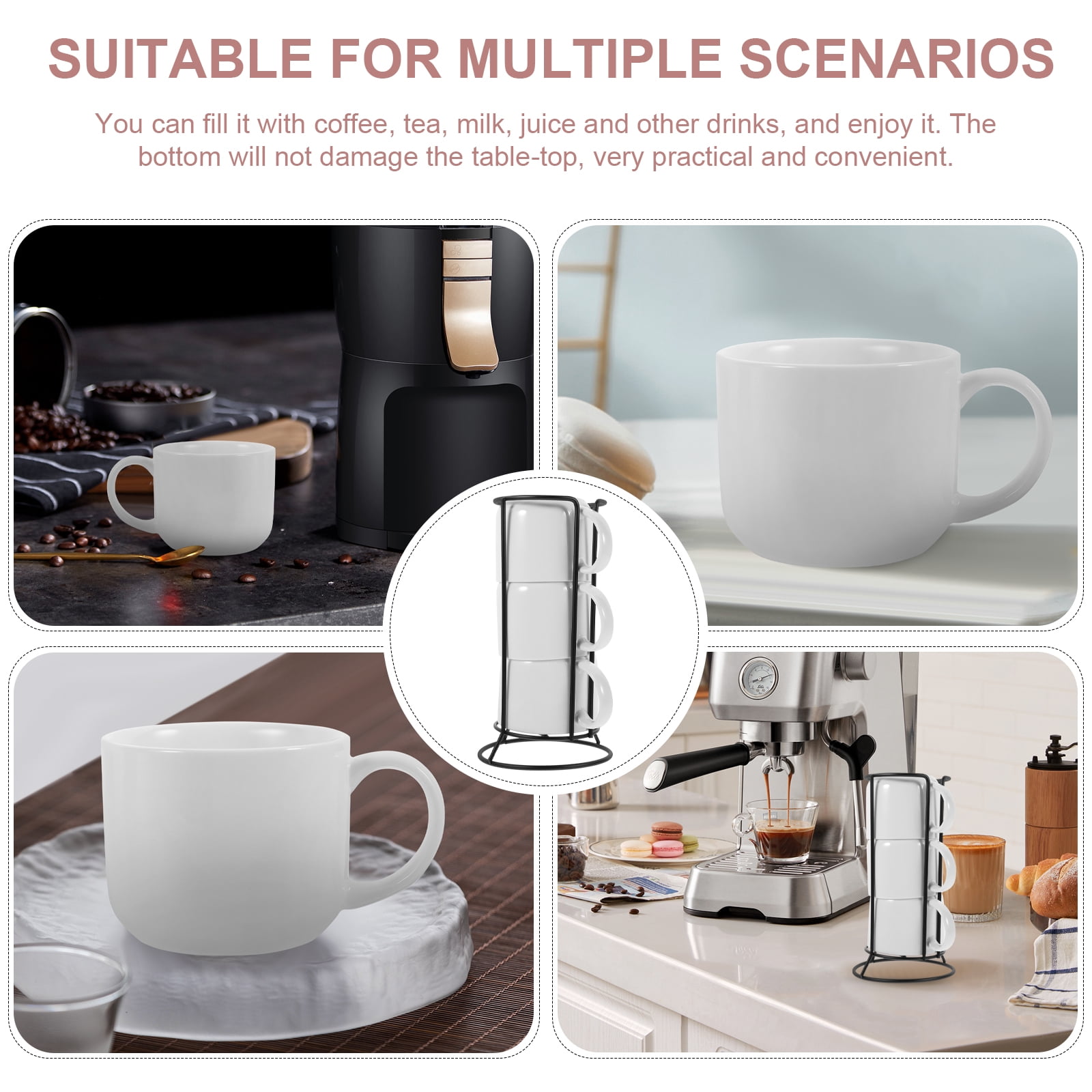 White Ceramic Coffee Mug Espresso Cups Milk Storage Rack Office