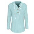 thumbnail image 5 of UTSJKR Hoodies for Women Long Sleeve Eyelet Tops Button Casual Loose Fit Shirts Fashion Lightweight Pullover Light Blue XXL, 5 of 6