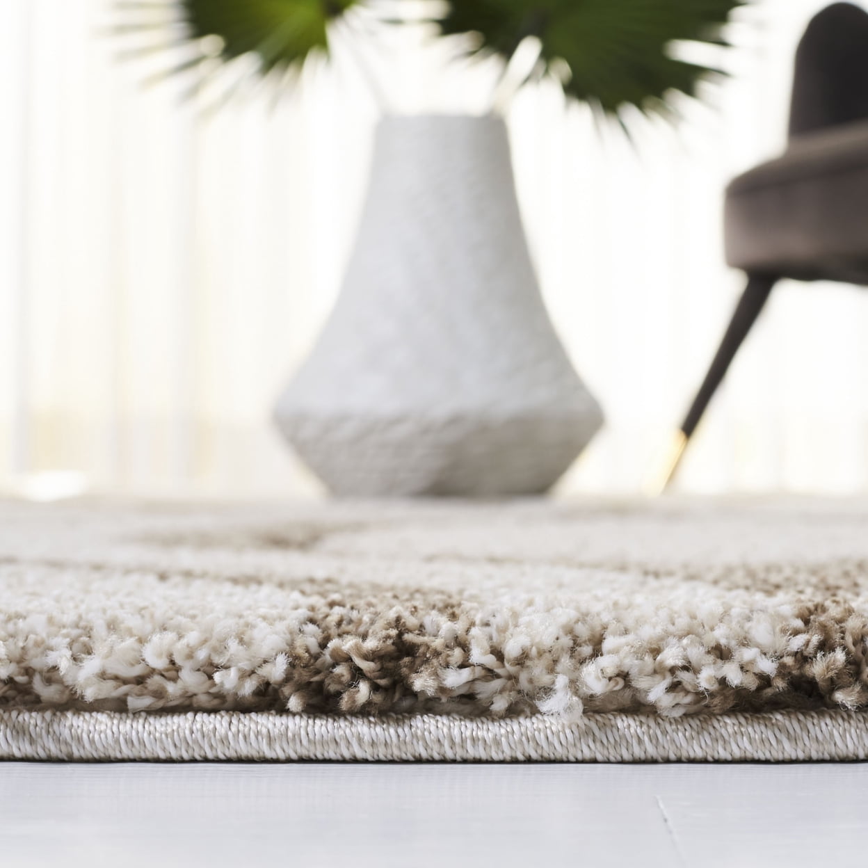 SAFAVIEH Florida Declan Geometric Swirls Shag Area Rug, Ivory/Beige, 8' x 10'