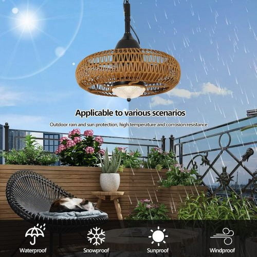 ACE-LIGHTS,2-In-1 Waterproof Outdoor & Indoor Dimmable Rattan Ceiling Fan with Lights & Remote Control,3 Color Modes for Gazebo,Patios,Living Room,Dining Room,Bedroom,Kitchen,Office(Brown).