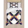 thumbnail image 3 of Psychedelic Duvet Cover Set Queen Size, Geometric Composition with Colorful Zigzag Chevron Lines Squares Digital Grid, Decorative 3 Piece Bedding Set with 2 Pillow Shams, Multicolor, by Ambesonne, 3 of 3