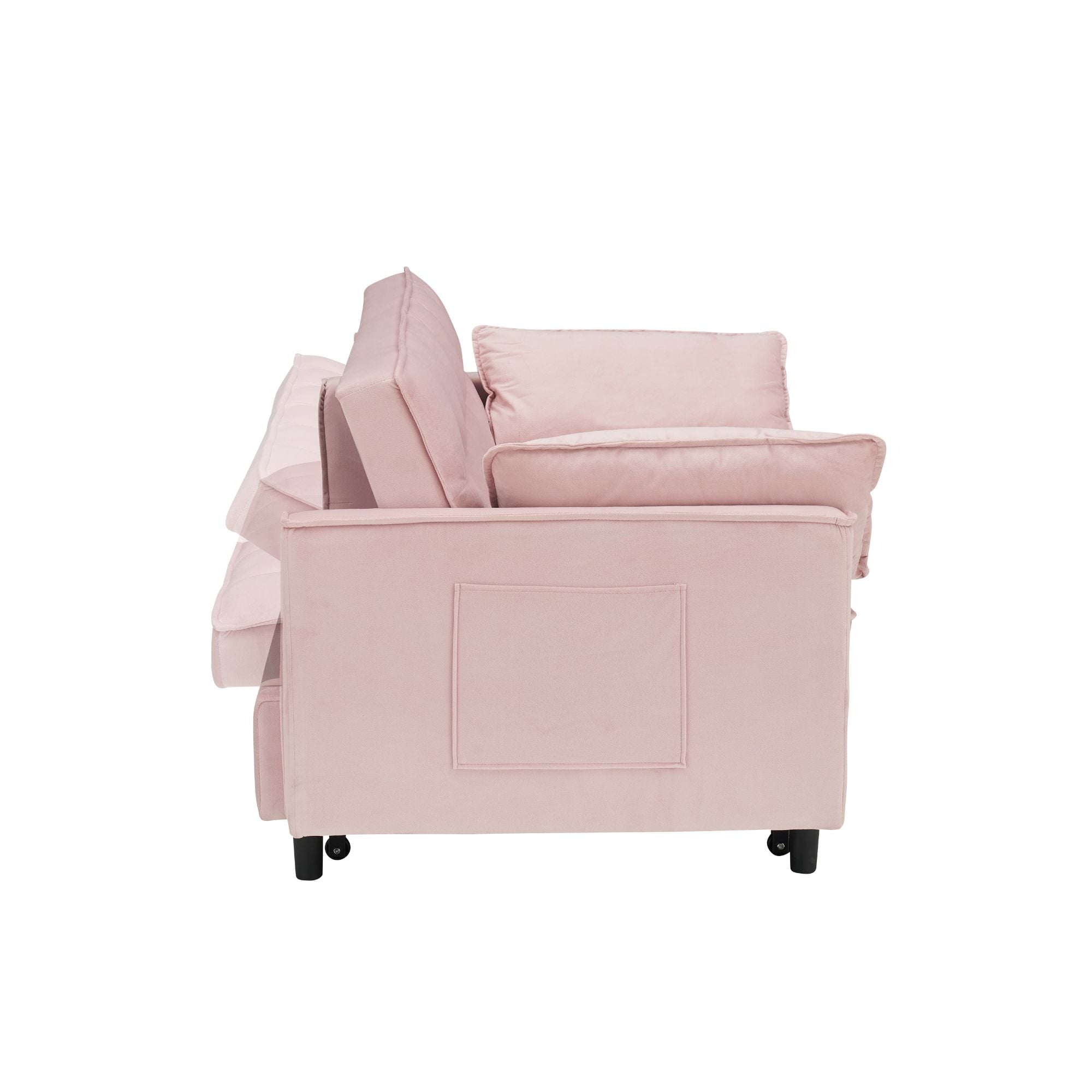 MAYEERTY 3 In 1 Convertible Sleep Sofa Bed, Pull Out Velvet Sleeper Sofa Small Loveseat, for Apartment, Living Room, Small Space, Pink