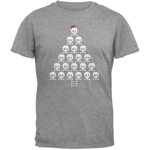 Skull & Crossbones Christmas Tree Grey Adult T-Shirt - X-Large