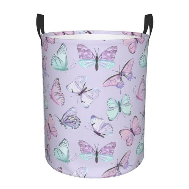 Fotbe Purple Butterfly Cesto de Ropa con Asas, Cesto Impermeable de Gran Capacidad, Bolsa de Lavado para Dormitorio, Cesto de Ropa con Ruedas y Asas-Medium