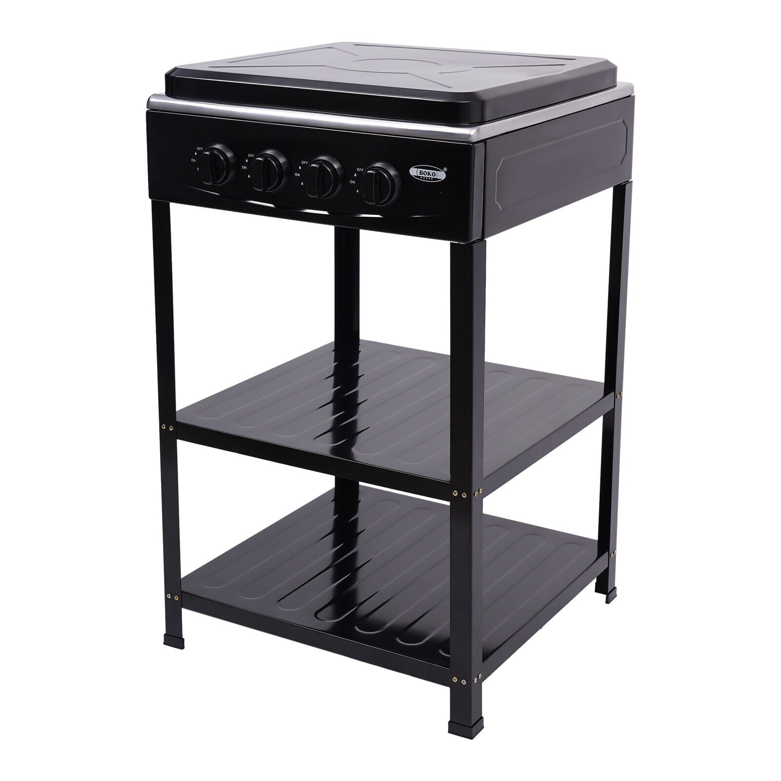 ToppiJoy 4 Burner Portable Gas Stove Outdoor Stove with Support Leg Stand and Wind Blocking Cover Stainless Steel Propane Camping Stove (Black)