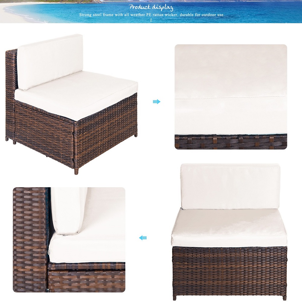Wicker Patio Sets on Clearance for Outdoor Furniture, 2019 Upgrade 7-Piece Conversation Furniture Set w/2 Corner Sofa, Tempered Glass Table, 4 Single Sofa, 12 Padded Cushions, 2 Pillows, White, S5164 - image 4 of 7