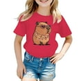 thumbnail image 2 of Byoo Little Girls T-Shirt Cartoon Capybara Print Short Sleeve Crew Neck T Shirt Tee Top, 2 of 4