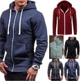 thumbnail image 2 of Men's Thick Zip-Up Hoodie Tracksuit Winter Warm Man Drawstring Pocket Hooded Sweatshirt Jacket Jumper Zip Slim Coat Tops, 2 of 7