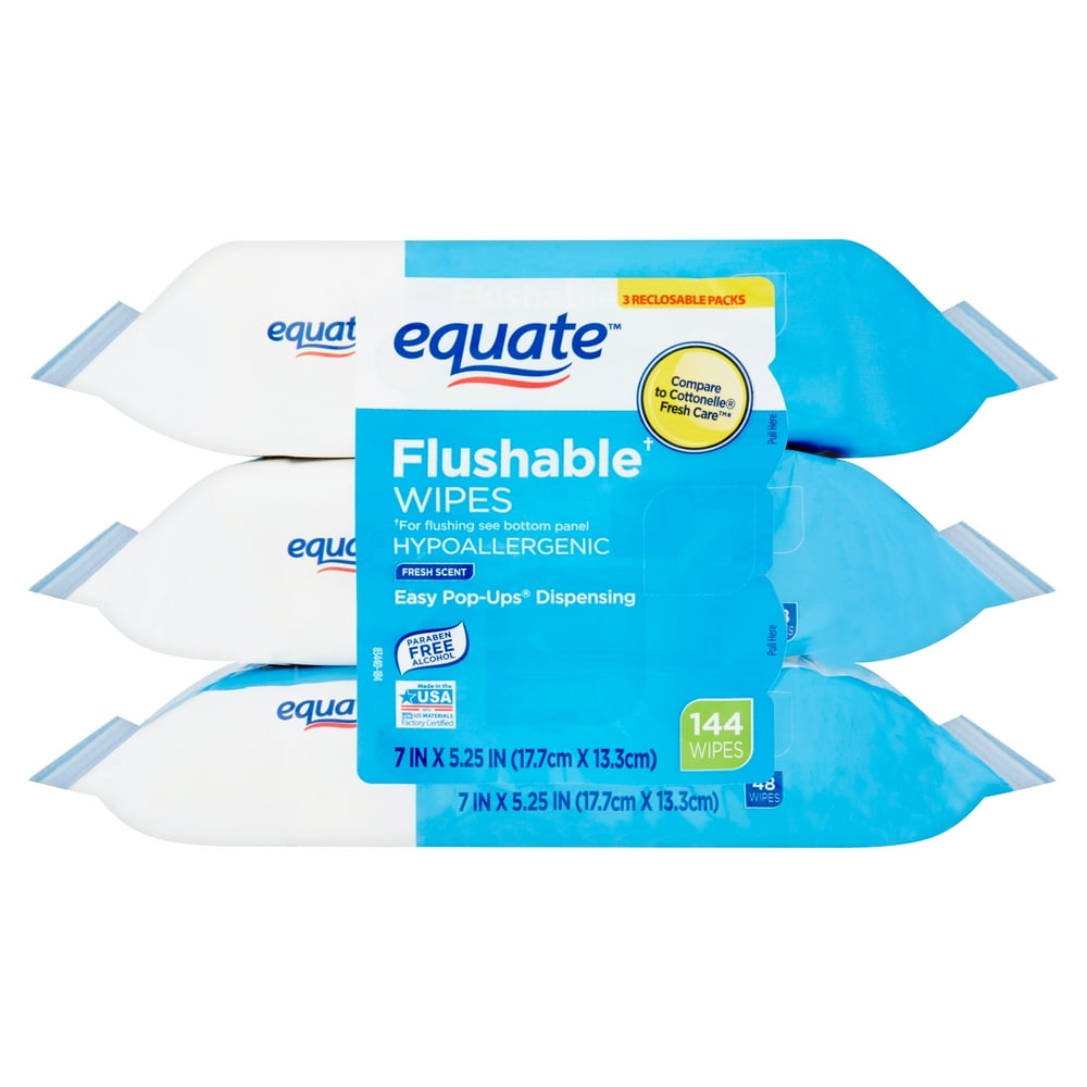 Equate Flushable Wipes, Fresh Scent, 3 Packs of 48 Wipes, 144 Wipes