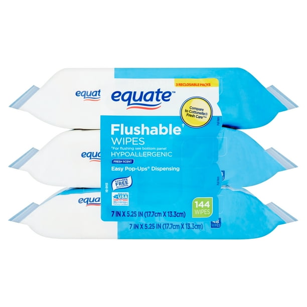 Equate Flushable Wipes, Fresh Scent, 3 Packs of 48 Wipes, 144 Wipes