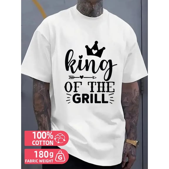 King of the Grill men's white 180G 100% Cotton Perfect for exercise Vintage Unisex Shirt Graphic Tee tshirts Classic Unisex Shirt Short Sleeve tshirts