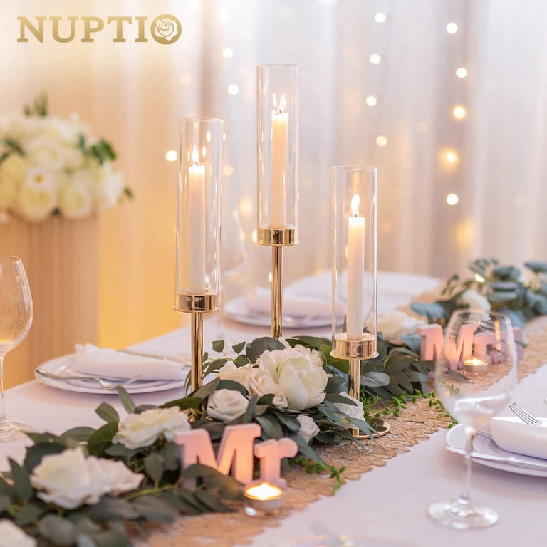 Nuptio Gold Taper Candlestick Holders, Set of 6 with Hurricane Glass photo 3