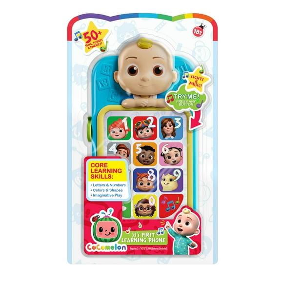 CoComelon JJ’s First Learning Toy Phone for Kids, Lights, Sounds, Music, Letters, Numbers, Colors, Shapes, and Weather, Kids Toys for Ages 18 month